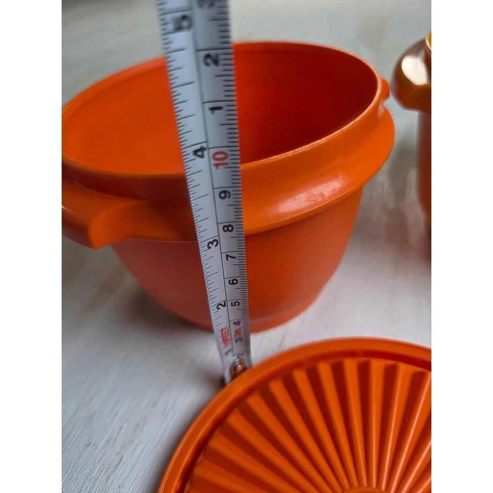 Vintage Tupperware Servalier Bowls 886 Orange Yellow Sunburst Lids 2pc Set 70s